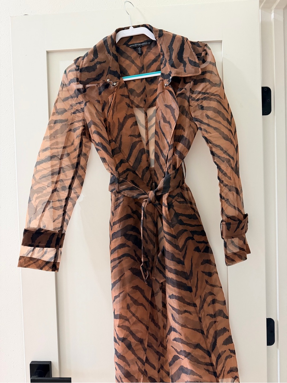 White House Black Market Animal Print Sheer Wrap Trench